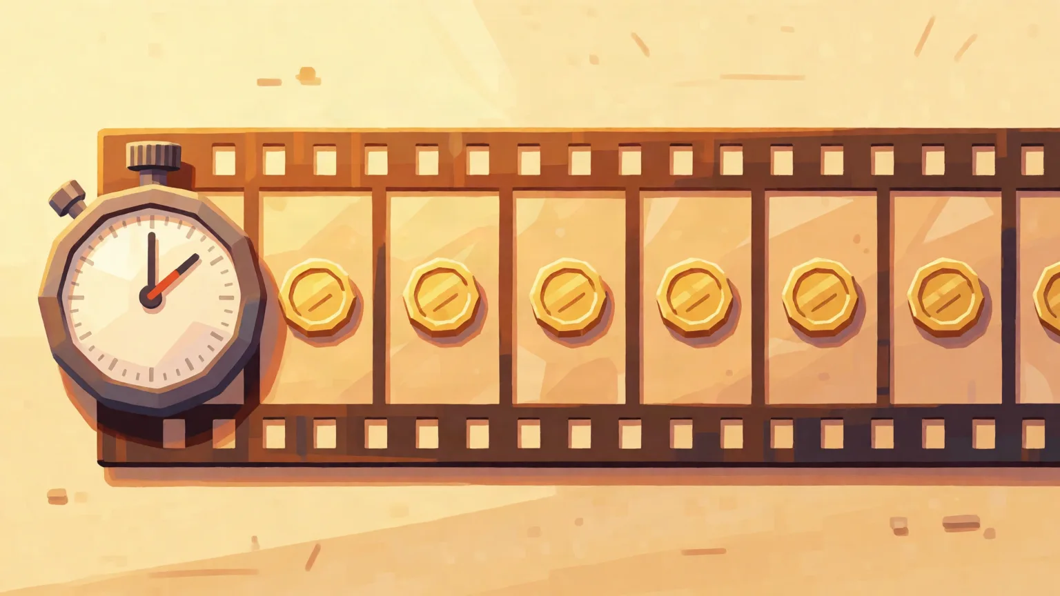 A film strip divided into even segments with a coin resting on each one.